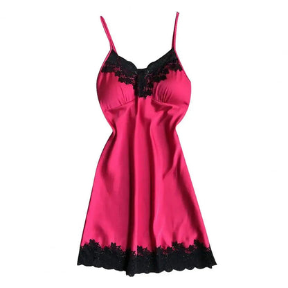 Pink Babydoll Dress with Black Lace Trim, a sexy lace chemise for women from LuckeLadybug LLC