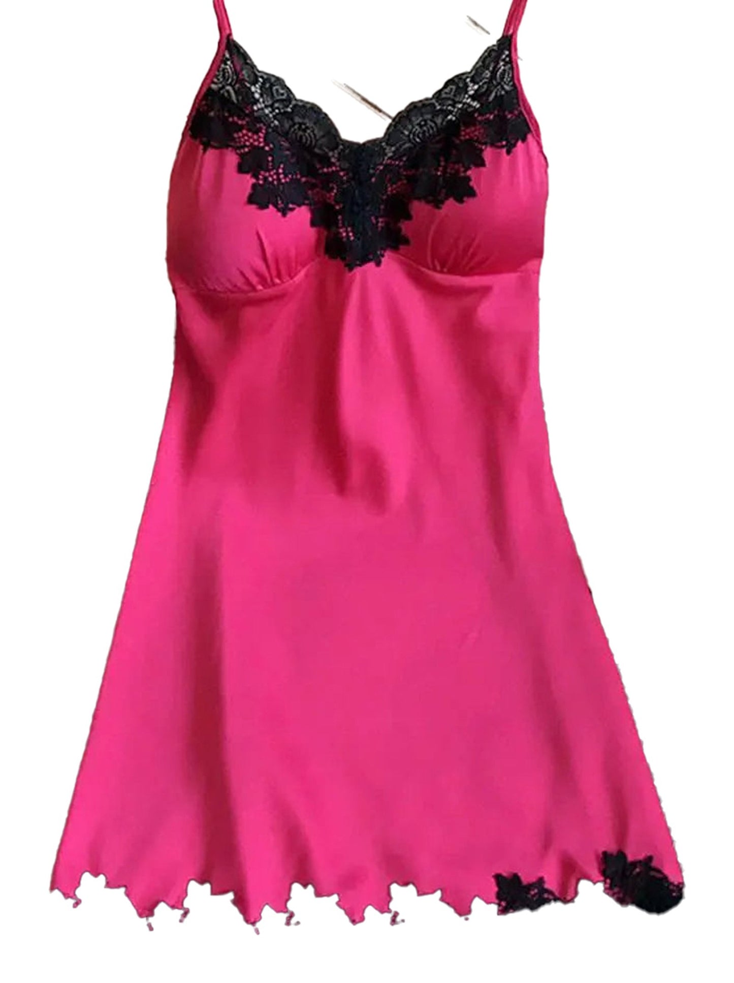 Pink Babydoll with Black Lace Trim, a perfect sexy lace chemise for women by LuckeLadybug LLC