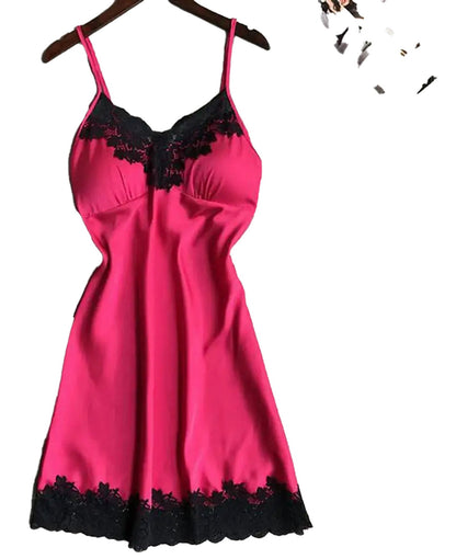 Pink babydoll with black lace trim, a sexy lace chemise for women by LuckeLadybug LLC