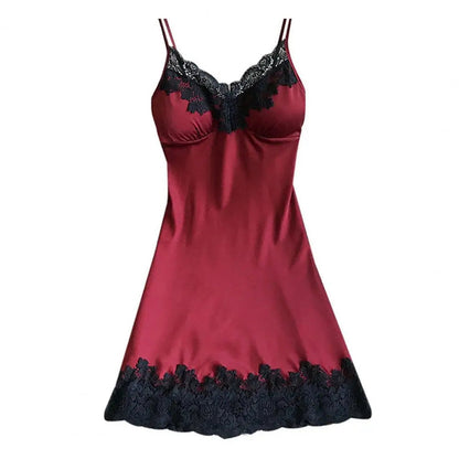 LuckeLadybug sexy lace chemise for women in burgundy with black lace trim and adjustable straps