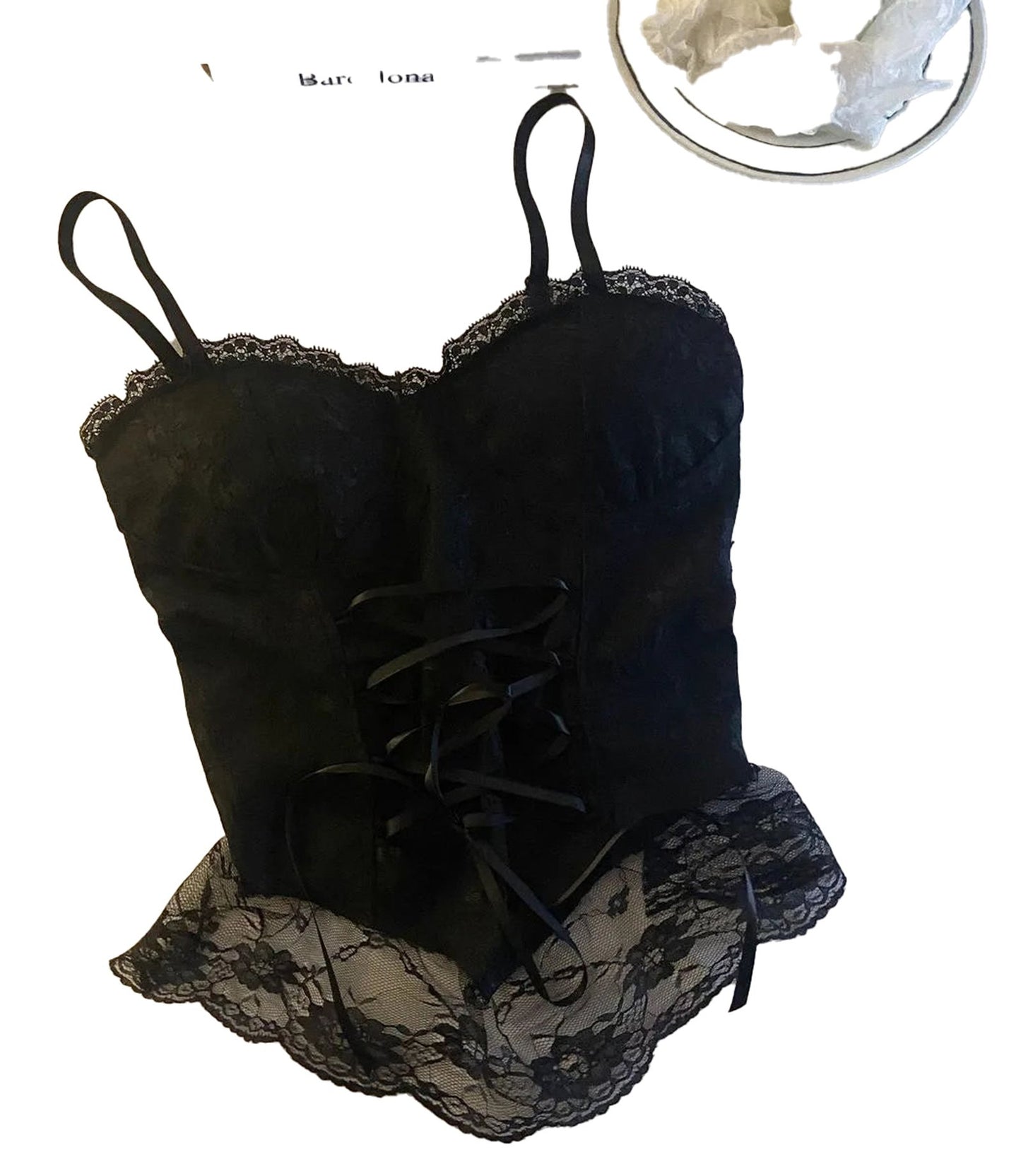 Sexy lace corset crop top for women with black lace trim and adjustable straps