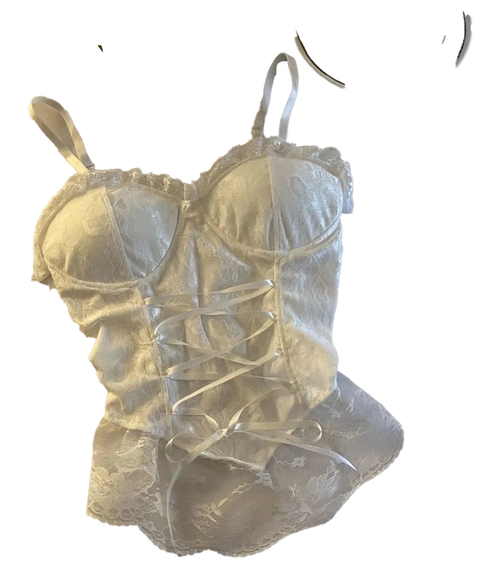 Sexy lace corset crop top for women in white with delicate lace and adjustable straps