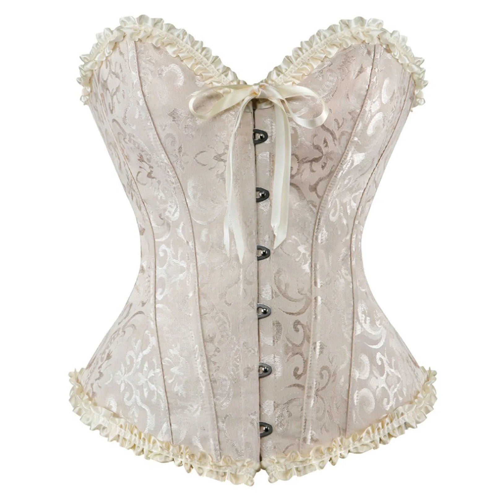 Elegant LuckeLadybug sexy lace corset for women with floral design and ribbon details