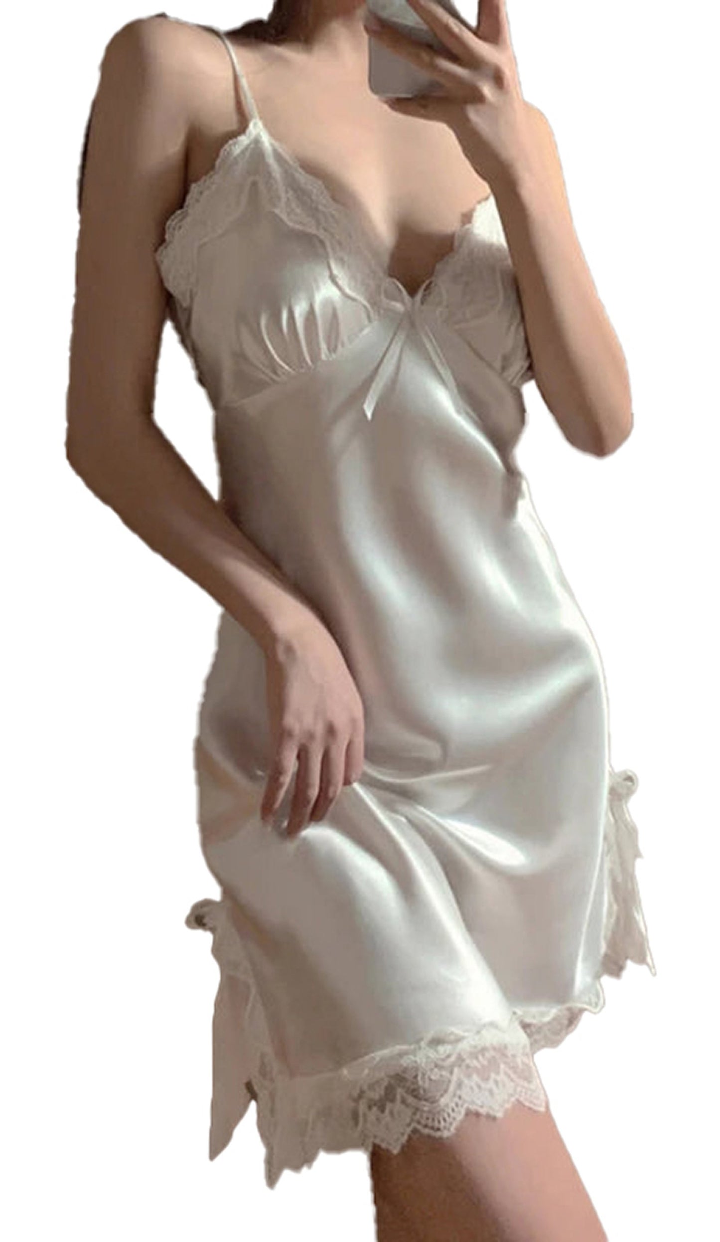 Sexy lace halter nightdress in cream color with delicate lace detailing and adjustable straps