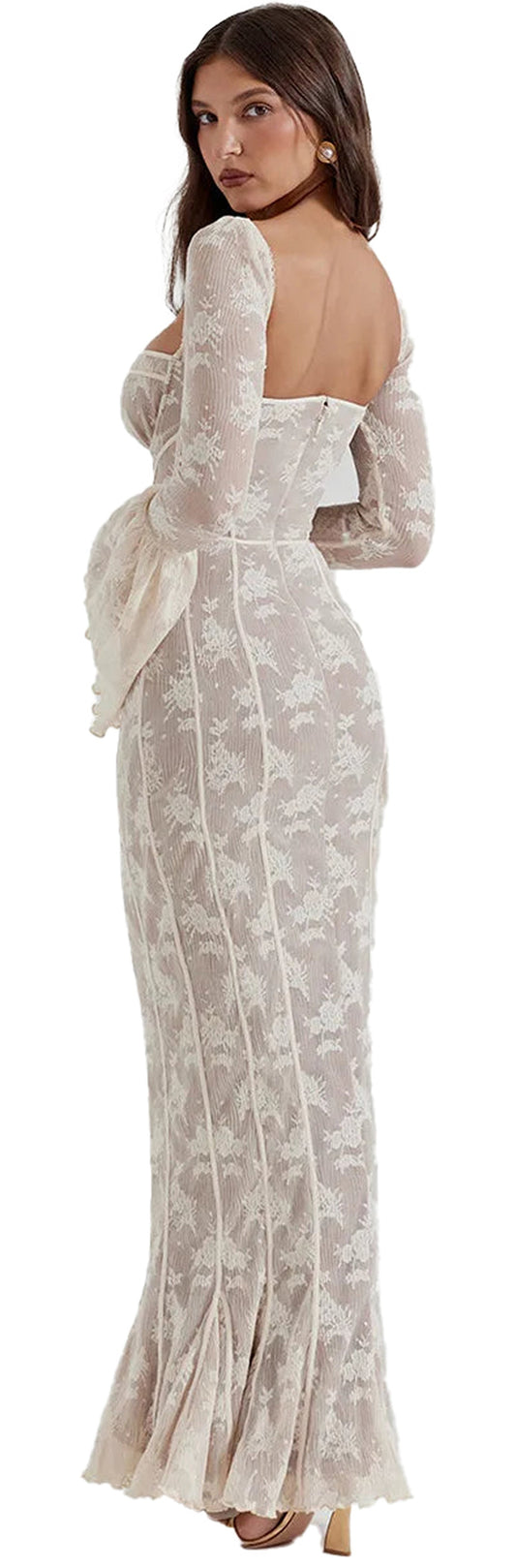 LuckeLadybug sexy lace long sleeve dress with a fitted silhouette and elegant back design