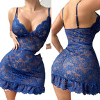 Sexy lace mini dress for women in blue with floral design and flared hem, perfect for a night out