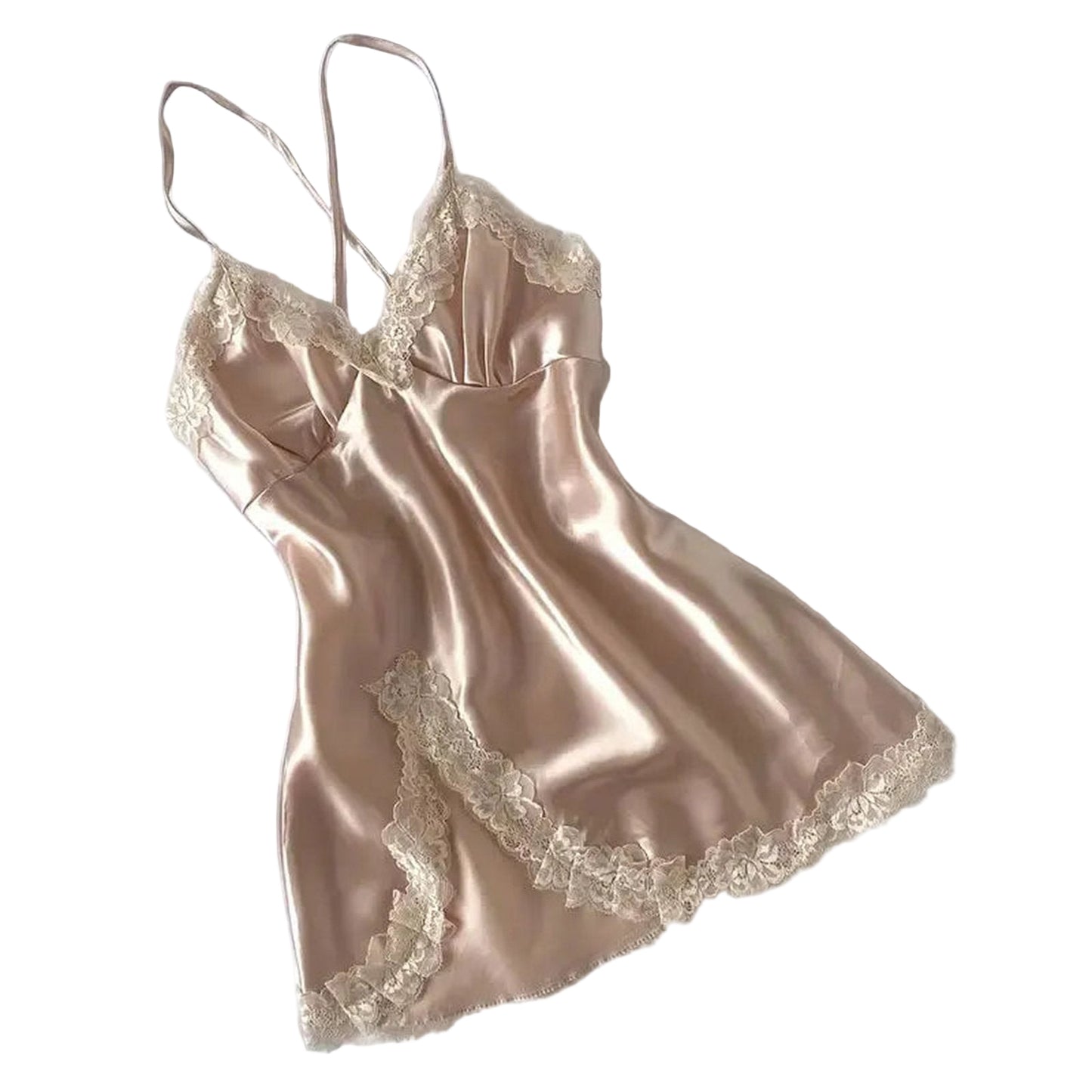 LuckeLadybug LLC sexy lace nightdress for women in soft beige with delicate lace trim