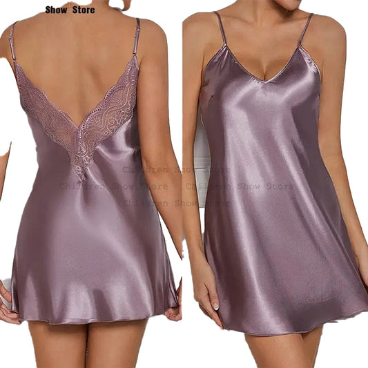 Elegant satin babydoll featuring lace details, showcasing a sexy lace nightdress for women