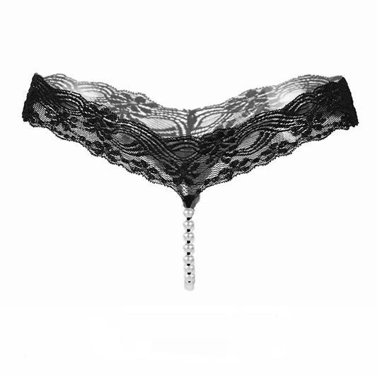 Sexy lace pearl thong for women featuring delicate lace design and elegant pearl details