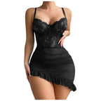 LuckeLadybug sexy-lingerie Babydoll in black with lace detailing and ruffled hem