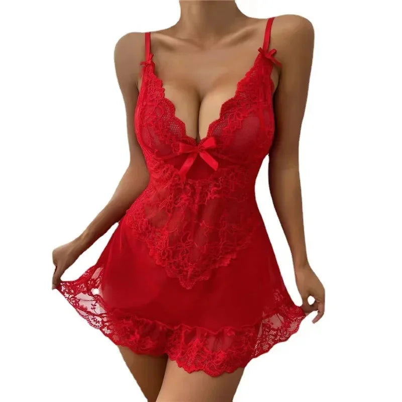 Red Lace Babydoll from LuckeLadybug LLC, a stunning piece of sexy-lingerie with adjustable straps