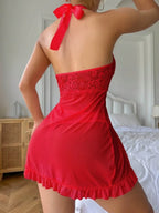Red LuckeLadybug LLC Babydoll with Lace Detail and Ruffled Hem for sexy-lingerie enthusiasts