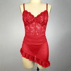 Red LuckeLadybug LLC Babydoll featuring lace and ruffle design, perfect sexy-lingerie for special occasions