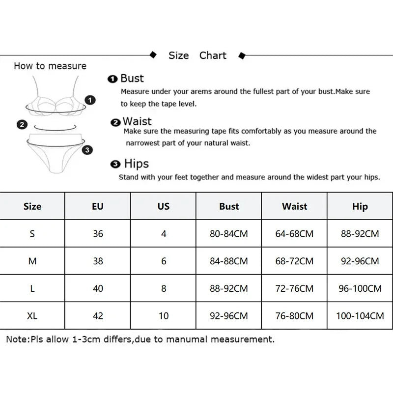 Size chart for LuckeLadybug LLC sexy-lingerie babydolls, detailing bust, waist, and hip measurements