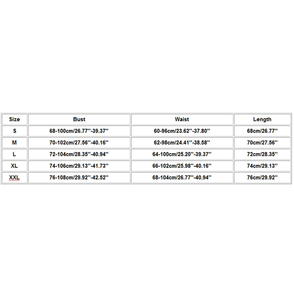 LuckeLadybug sexy-lingerie bodysuit size chart with bust and waist measurements for accurate fitting