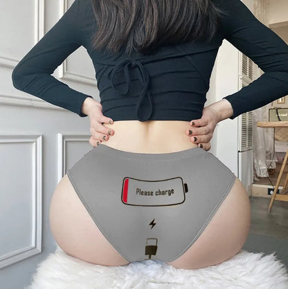LuckeLadybug sexy low waist panties for women with playful battery graphic for a fun and flirty style
