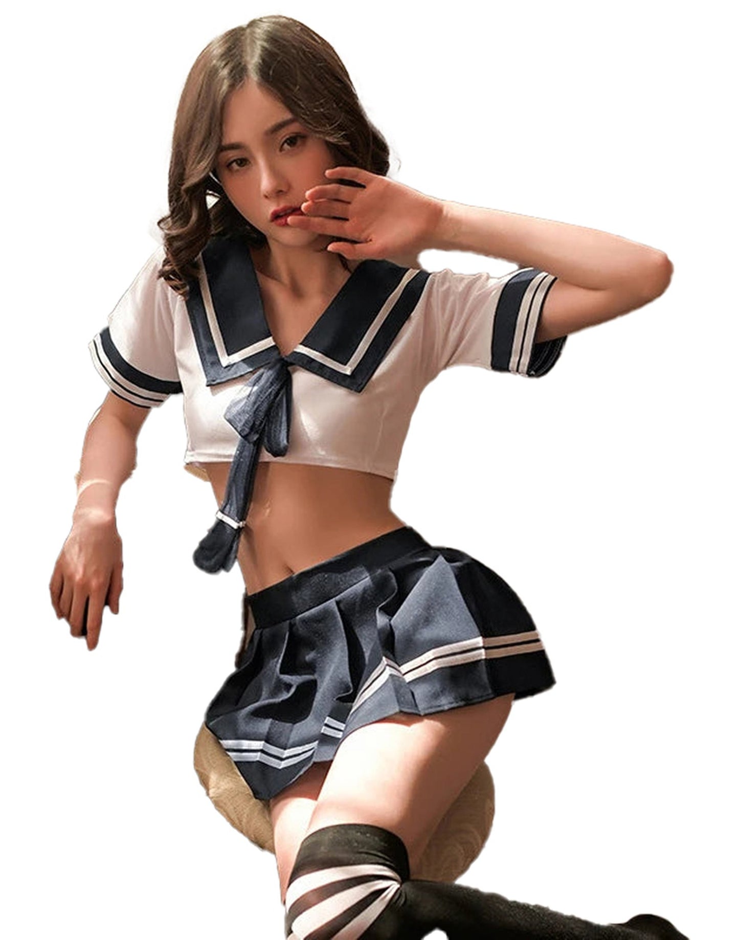 LuckeLadybug sexy maid lingerie outfit with a cropped top and pleated skirt