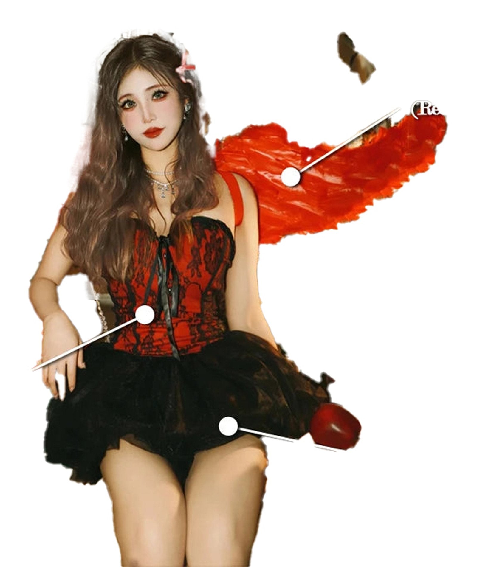 Sexy medieval gothic corset dress with red accents and a layered black skirt for a dramatic look