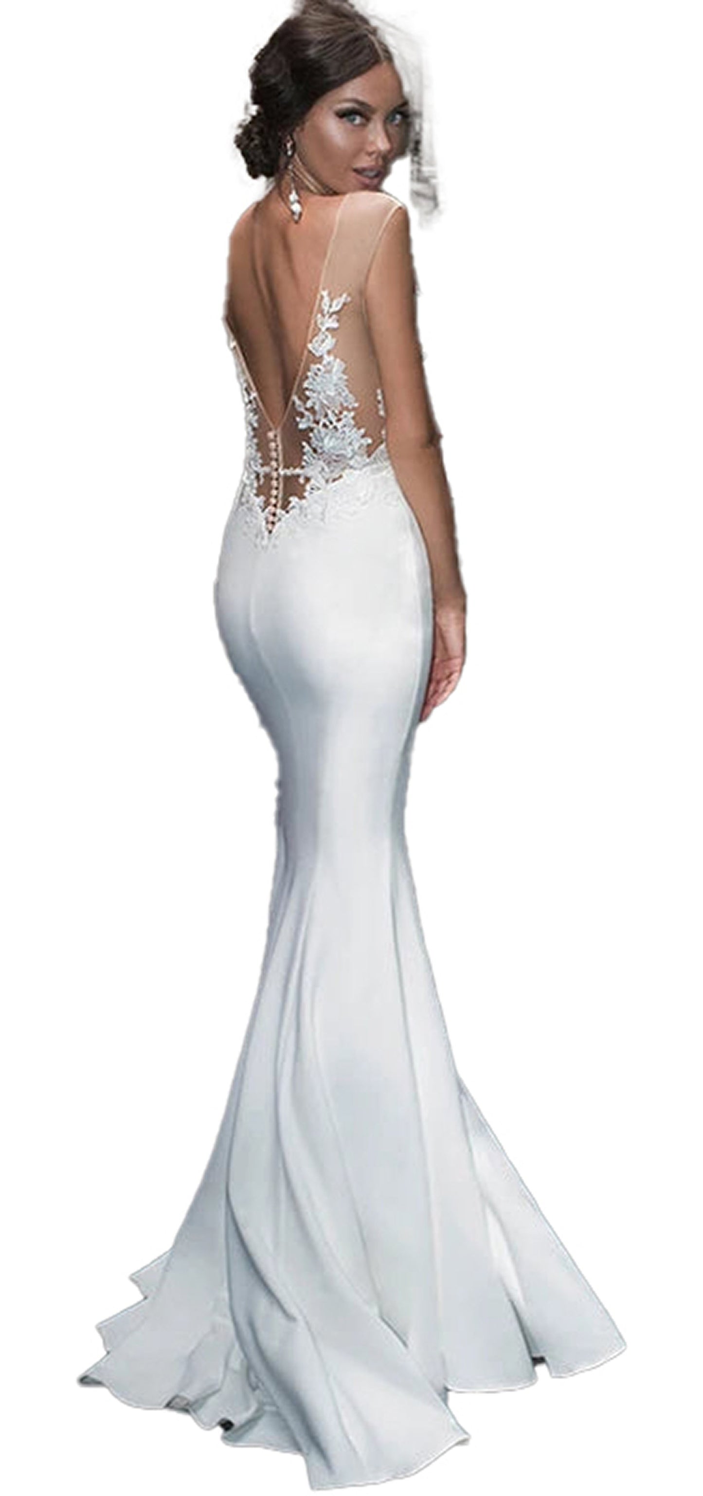 Elegant sexy mermaid wedding dress with intricate lace detailing and a stunning back design