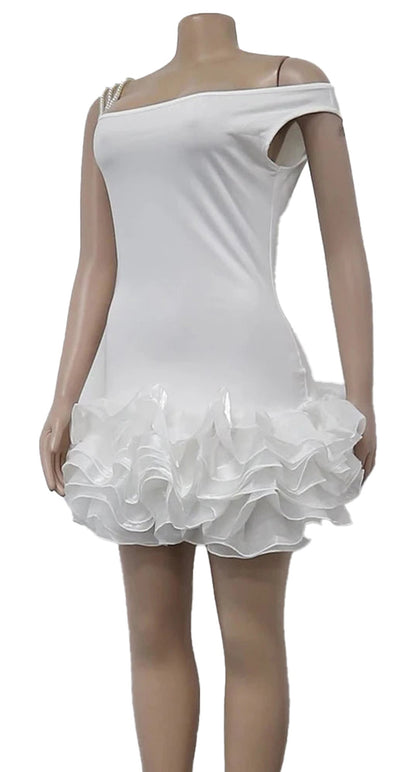 LuckeLadybug sexy mini cocktail dress for women with one-shoulder design and ruffled hemline