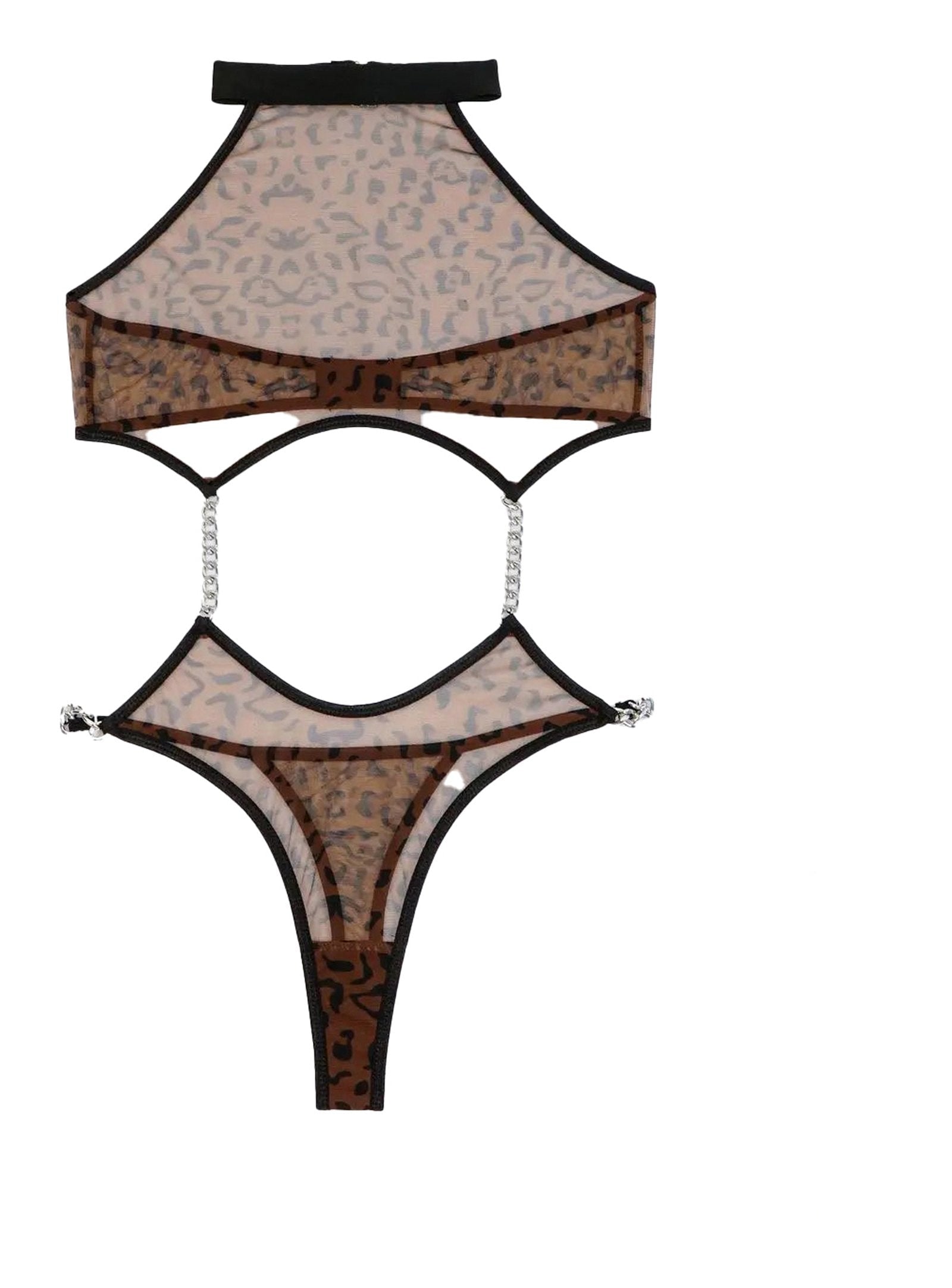 LuckeLadybug sexy open crotch bodysuit lingerie with sheer leopard print design and daring cutouts