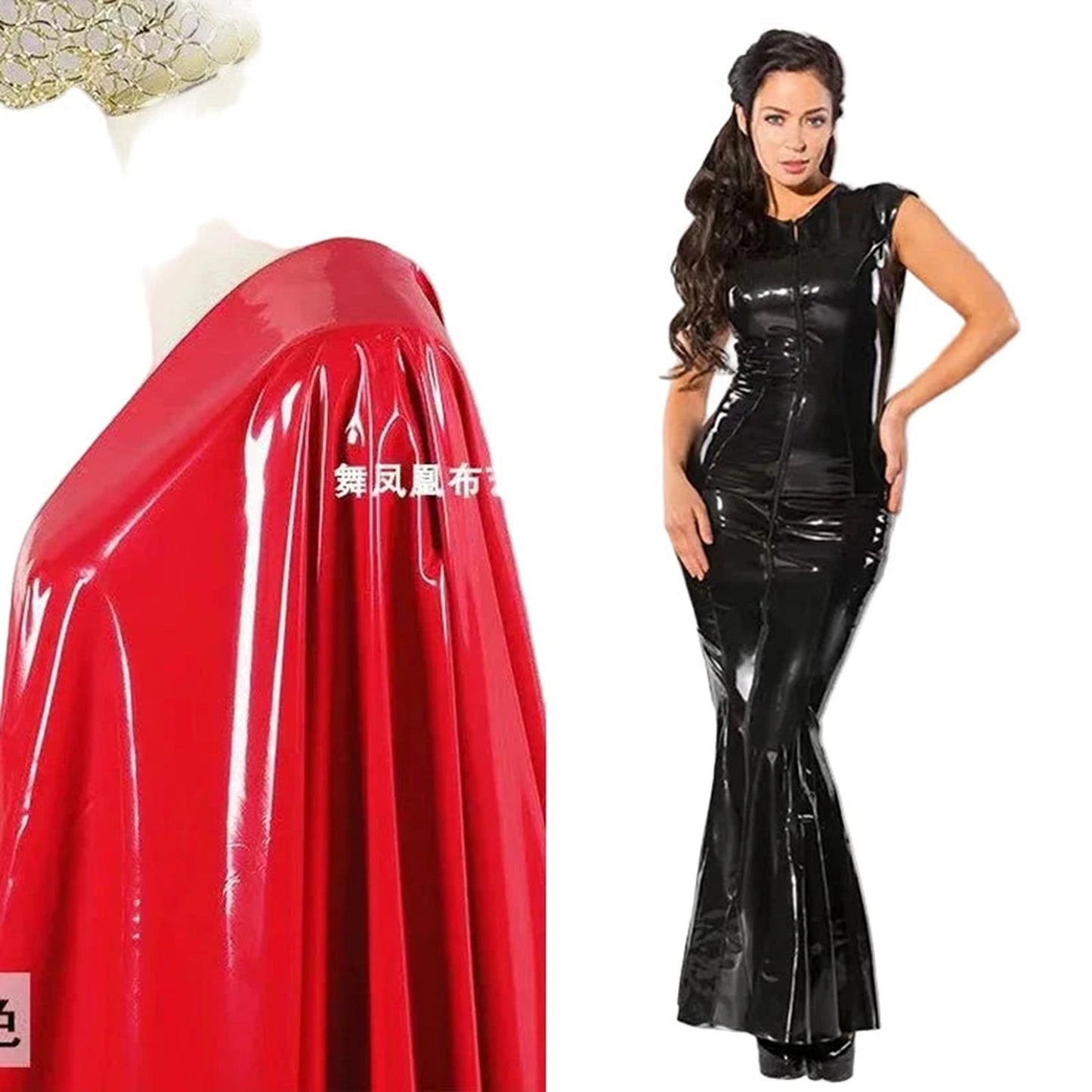 Sexy patent leather mermaid dress in black with a fitted silhouette for sophisticated evening wear