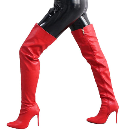 Sexy Pointed Thigh High Boots In Red