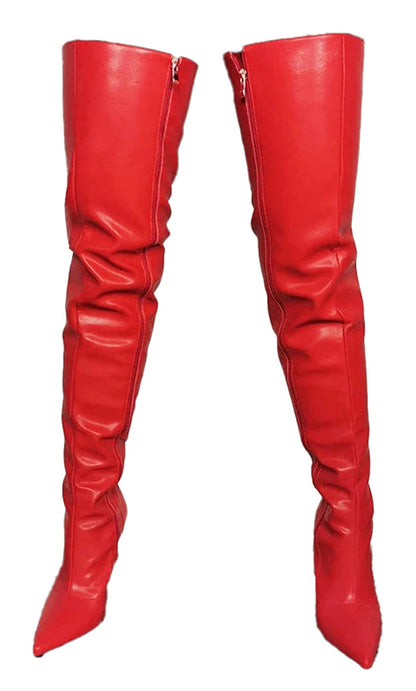 Sexy Pointed Thigh High Boots In Red