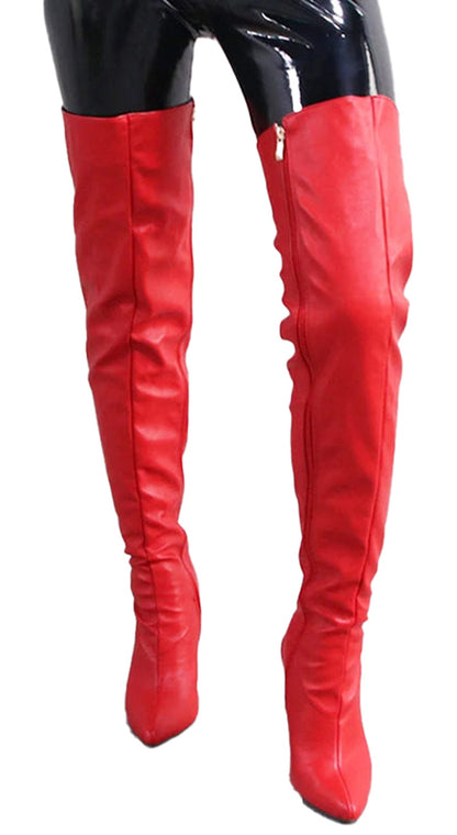 Sexy Pointed Thigh High Boots In Red