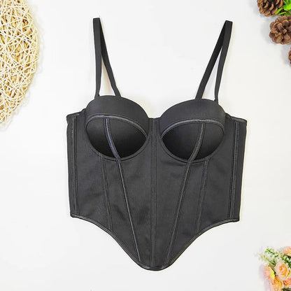 Black corset top with adjustable straps, designed as a sexy red corset top for women
