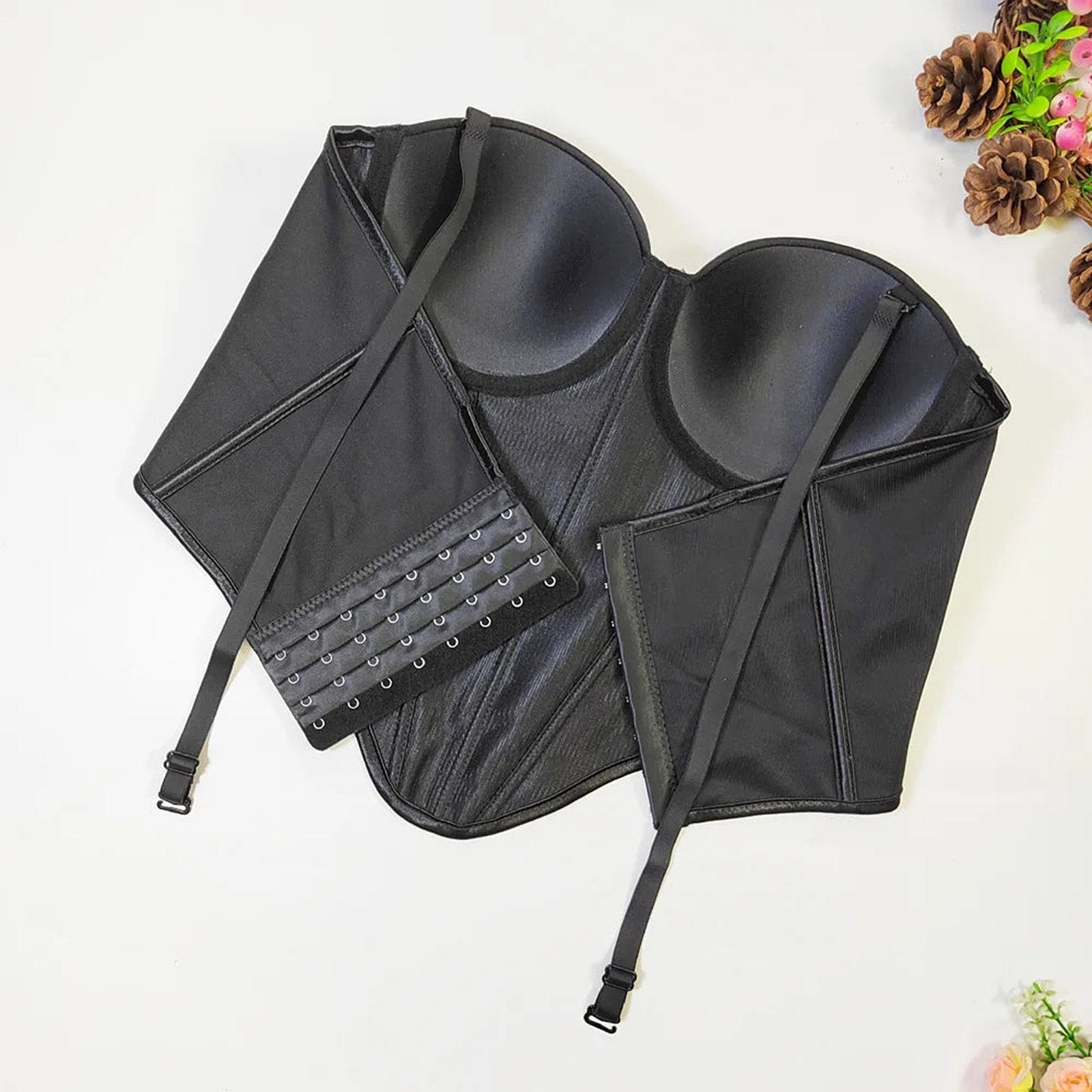 Stylish black sexy red corset top for women featuring adjustable straps and structured cups