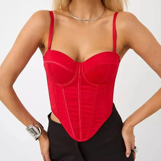 LuckeLadybug sexy red corset top for women with adjustable straps and structured design