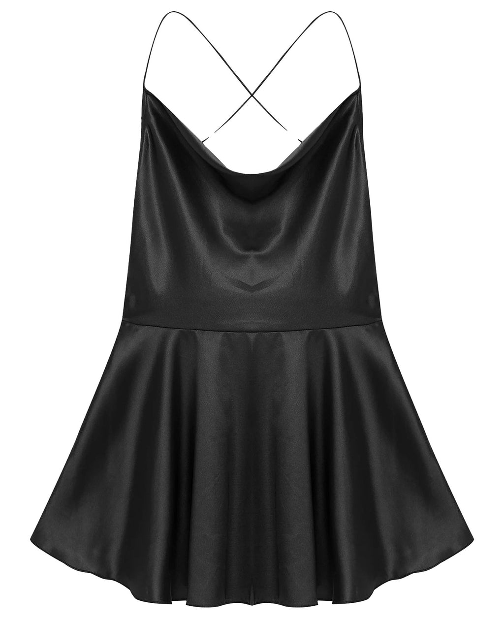 Sexy satin mini dress for women with a flared skirt and crisscross back detail