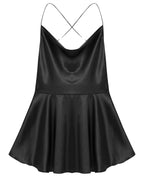 Sexy satin mini dress for women with a flared skirt and crisscross back detail