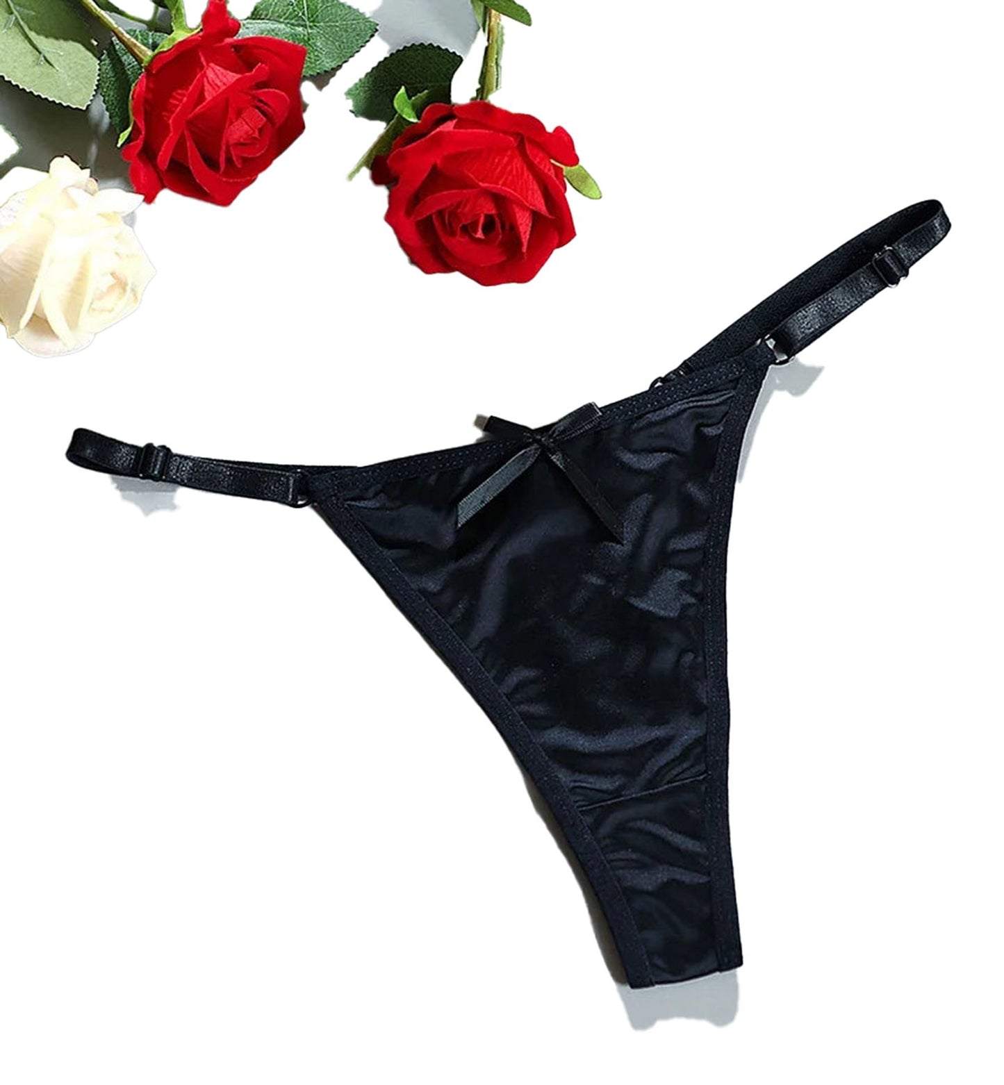 Flat Lay of Luxurious Satin Thong Underwear for Women