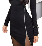 Black sexy sheath dress for women with stylish side zipper and long sleeves