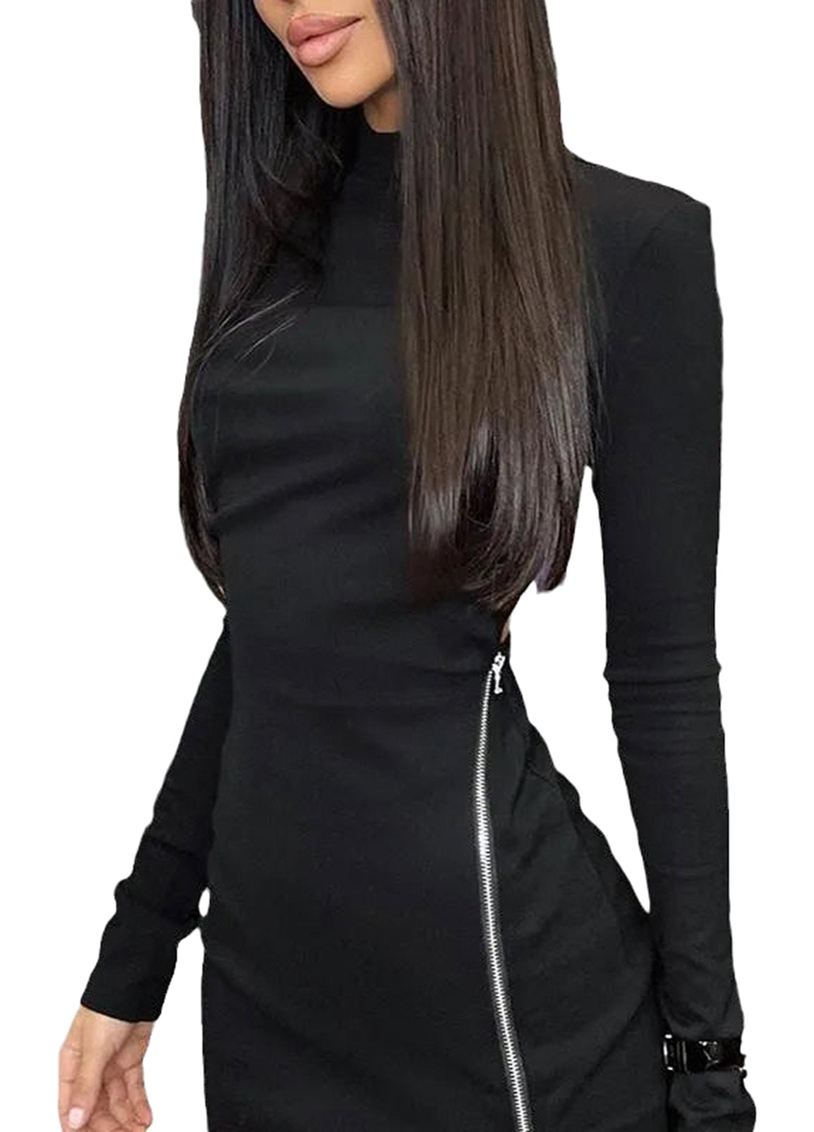 Black sexy sheath dress for women with a stylish zipper detail on the side