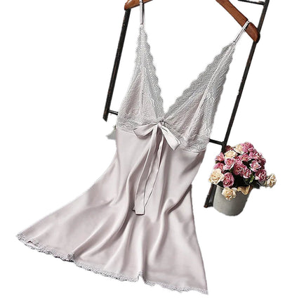 LuckeLadybug LLC sexy silk satin nightgown in soft pink with lace trim and adjustable straps