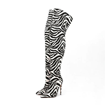 Sexy Thigh High Boots For Women Zebra Print