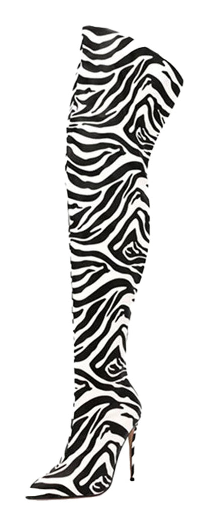 Sexy Thigh High Boots For Women Zebra Print