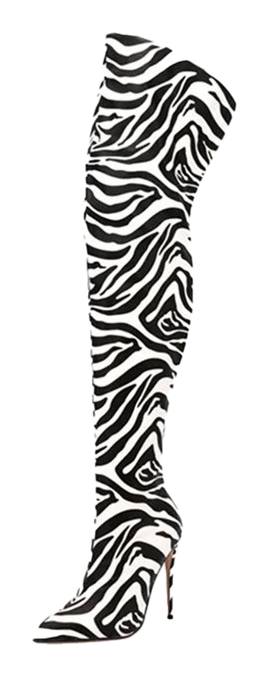 Sexy Thigh High Boots For Women Zebra Print