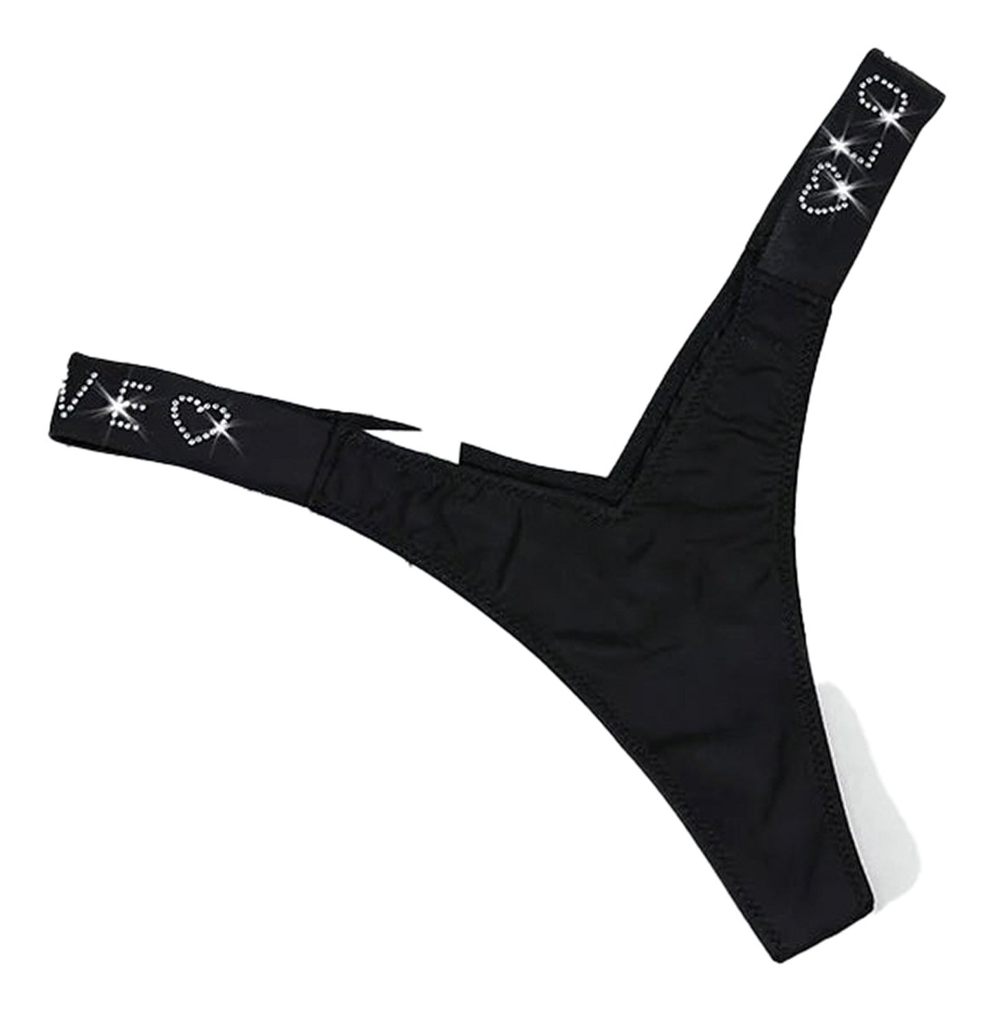 Black sexy thong for women with rhinestone detailing for a stylish and alluring look