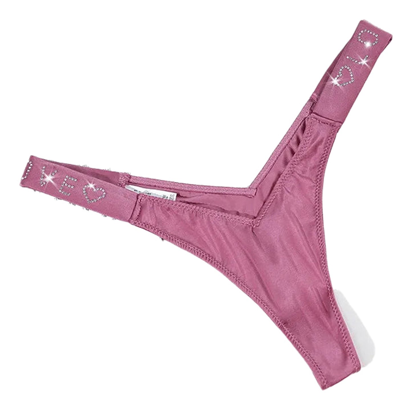 Luxurious pink sexy thong for women with sparkling heart details and a comfortable fit