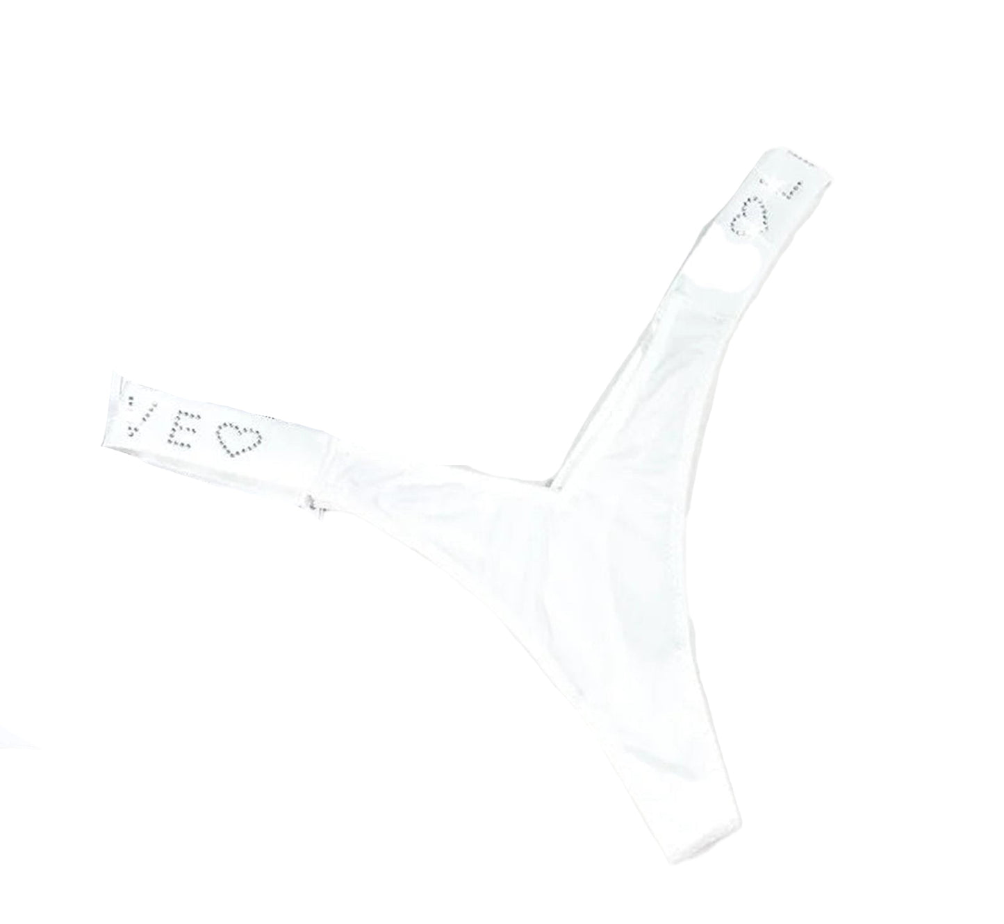 White sexy thong for women with rhinestone details and cut-out design for a trendy look
