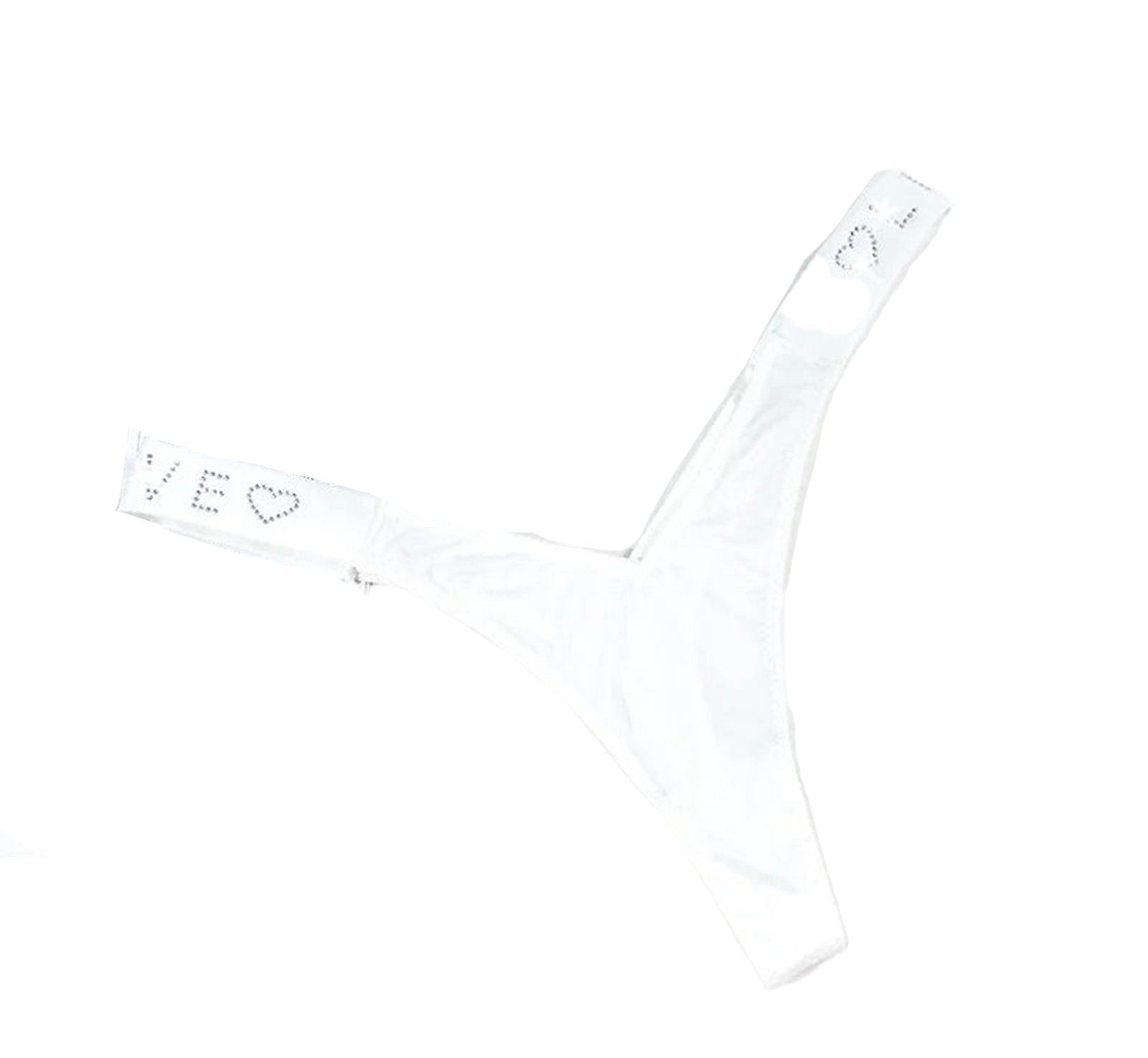 White sexy thong for women with rhinestone details and cut-out design for a trendy look
