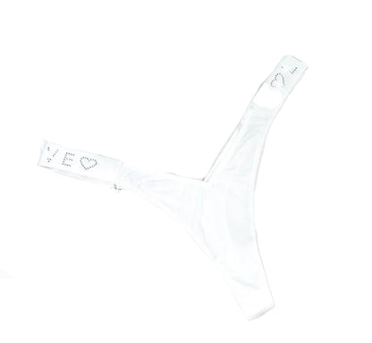 White sexy thong for women with rhinestone details and cut-out design for a trendy look
