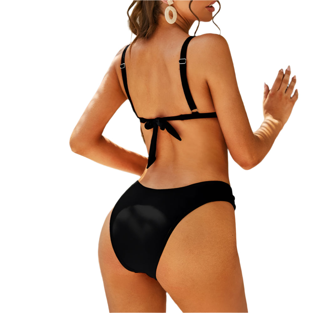 Inkedjoy black bikini with adjustable straps and back tie sexy two-piece swimsuit for women