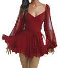 LuckeLadybug sexy v-neck mini dress in red with flowing sleeves and a fitted waist