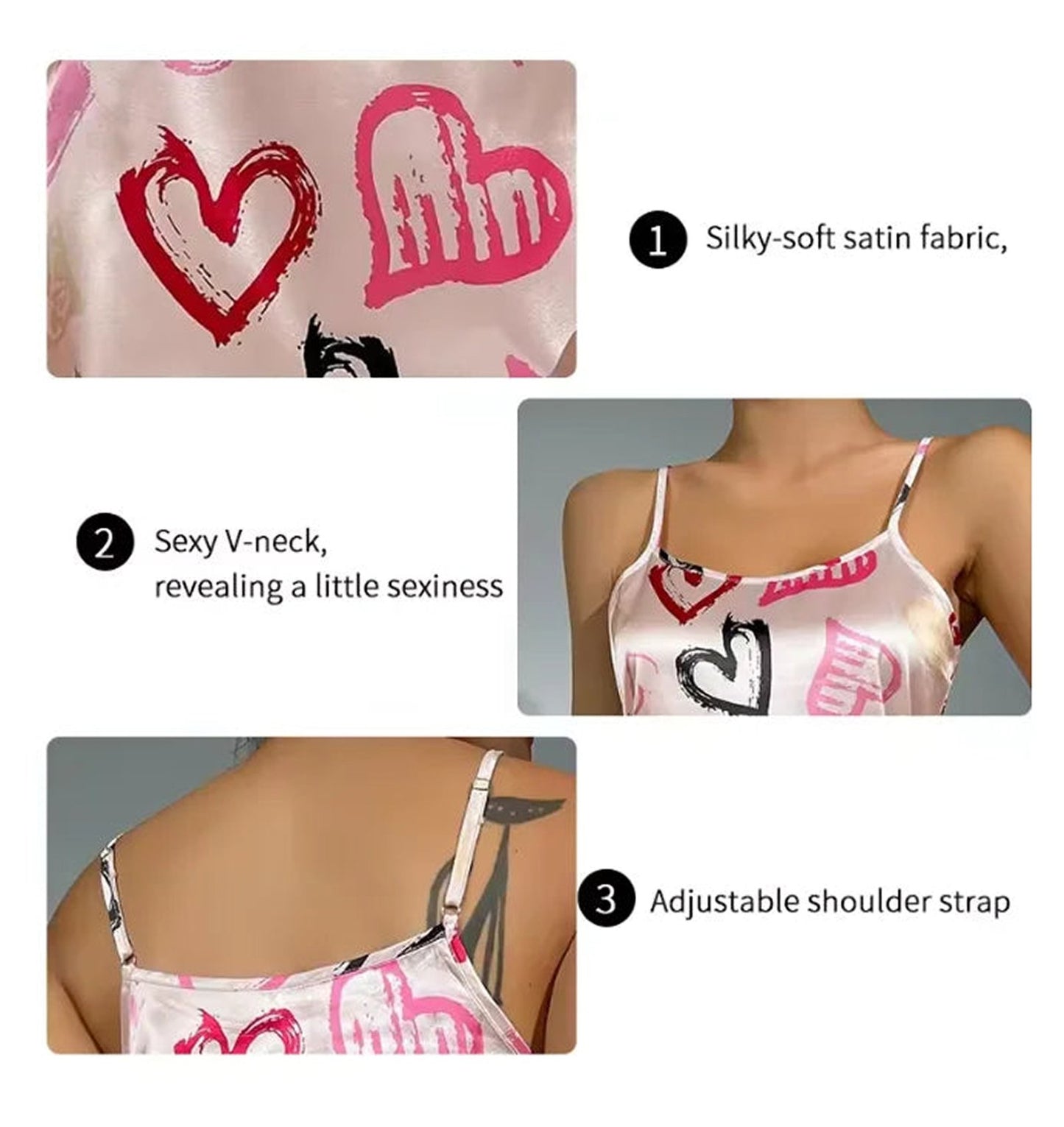 Silky-soft satin sexy women's nightdress with V-neck and adjustable shoulder straps