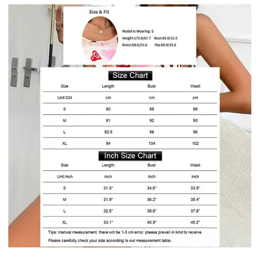 Sleek and stylish sexy women's nightdress with size chart for perfect fit from LuckeLadybug LLC